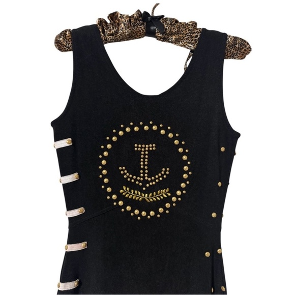 Cache Y2K Black Knit Bodycon Maxi Dress Studded Nautical Details Women’s Small - Picture 4 of 16